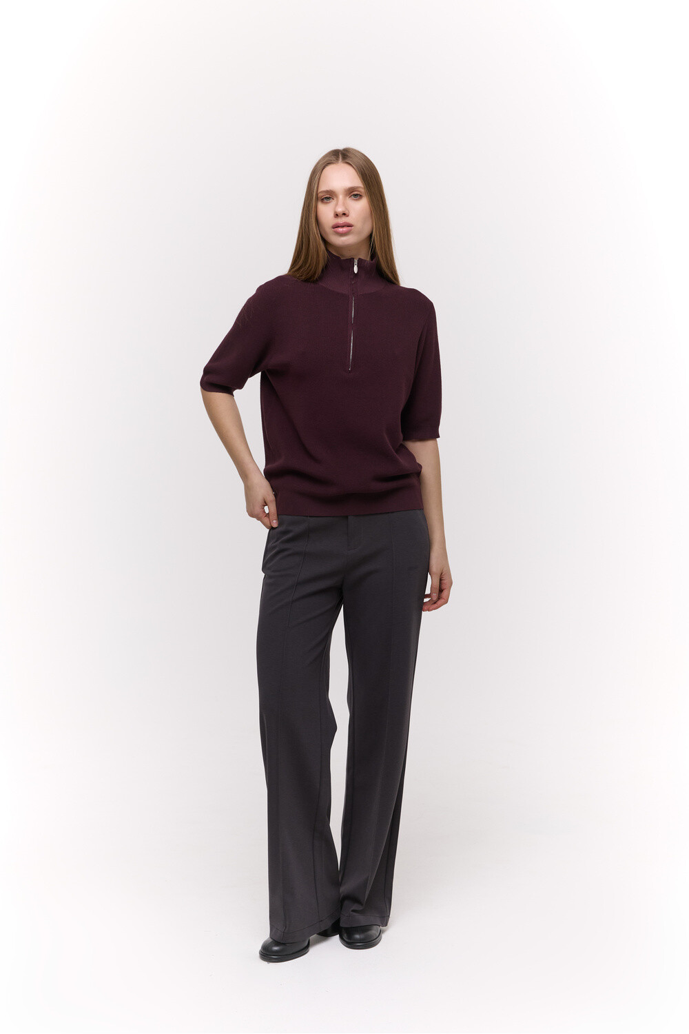 Трикотажний half-zip Бордовий