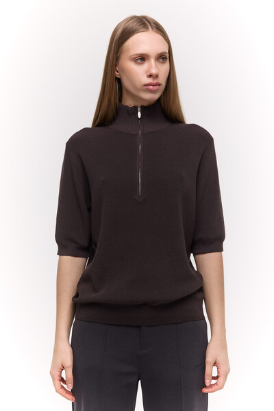 Трикотажний half-zip Шоколадний